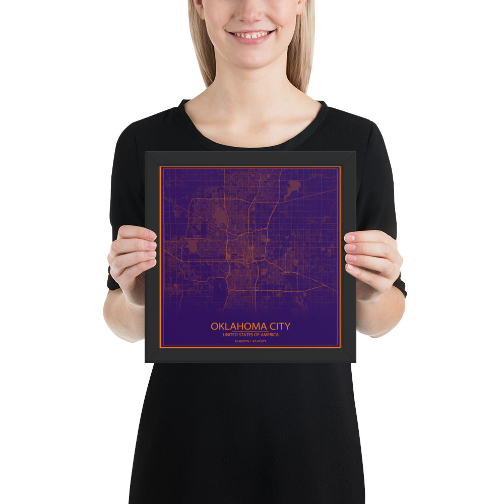 Oklahoma City Purple and Orange Framed Map