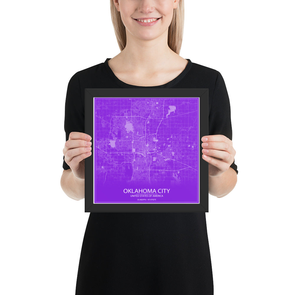 Oklahoma City Purple and White Framed Map