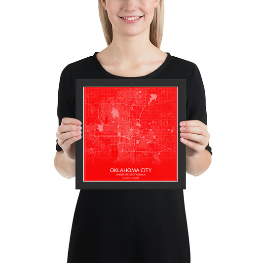 Oklahoma City Red and White Framed Map