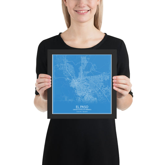 El Paso Blue and White Framed Map