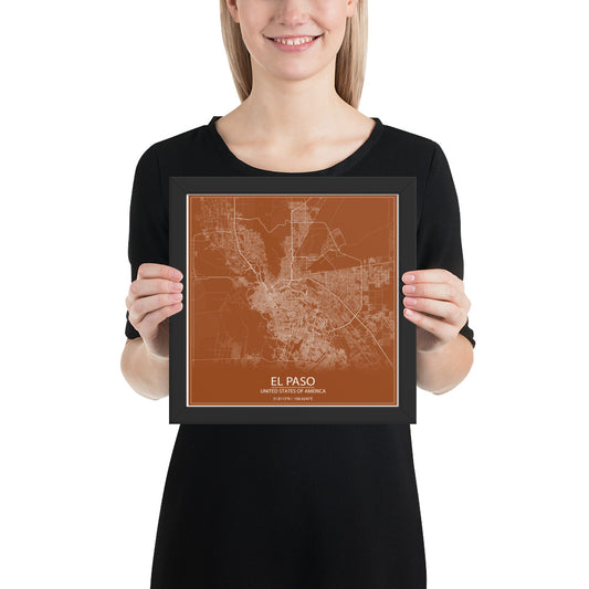 El Paso Brown and White Framed Map