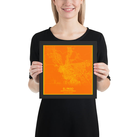 El Paso Orange and Yellow Framed Map