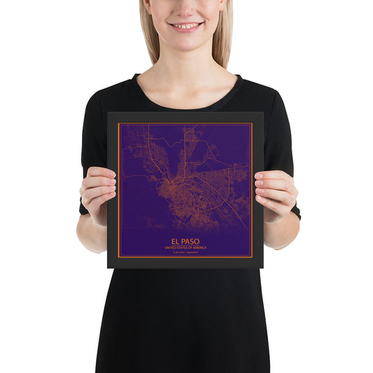 El Paso Purple and Orange Framed Map