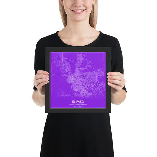 El Paso Purple and White Framed Map