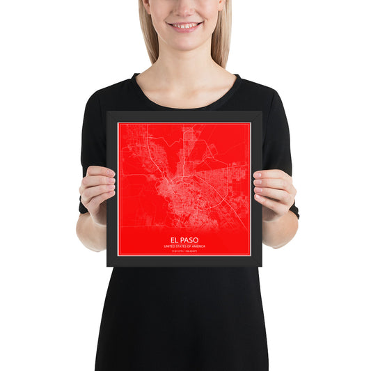 El Paso Red and White Framed Map