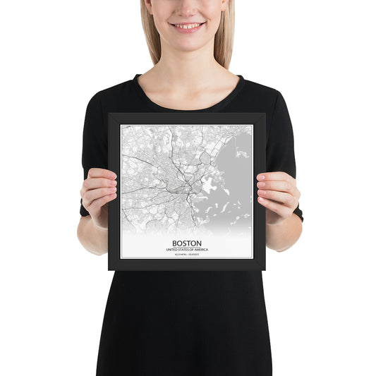 Boston White Framed Map