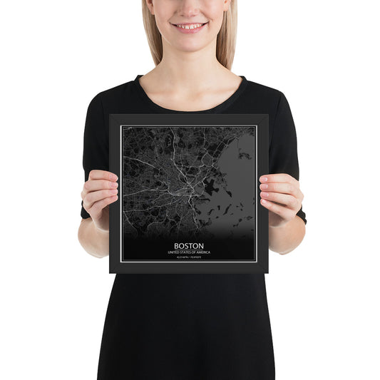 Boston Black Framed Map