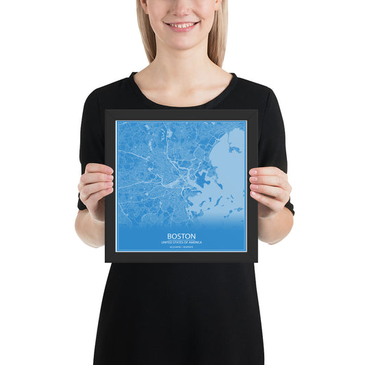 Boston Blue and White Framed Map