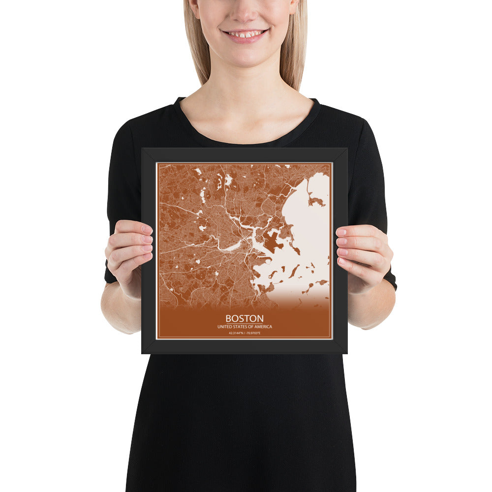 Boston Brown and White Framed Map