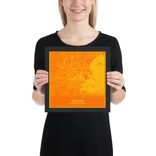 Boston Orange and Yellow Framed Map