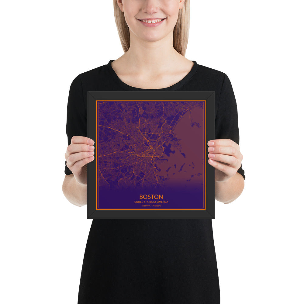 Boston Purple and Orange Framed Map