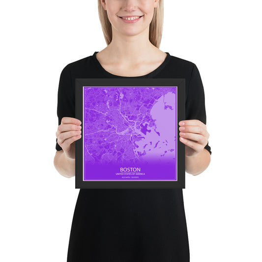 Boston Purple and White Framed Map