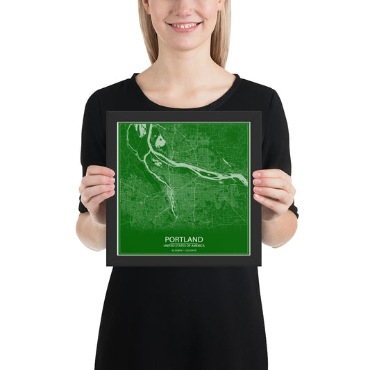 Portland Green and White Framed Map