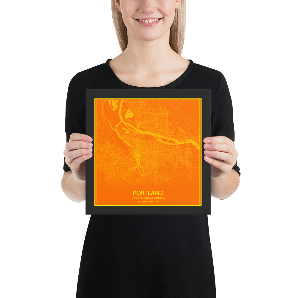 Portland Orange and Yellow Framed Map