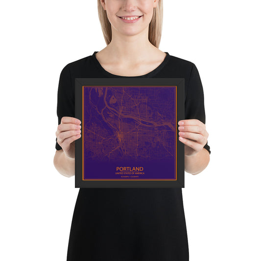 Portland Purple and Orange Framed Map