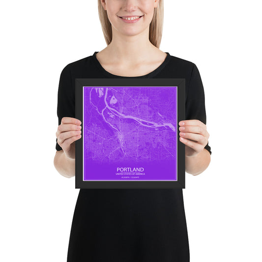 Portland Purple and White Framed Map