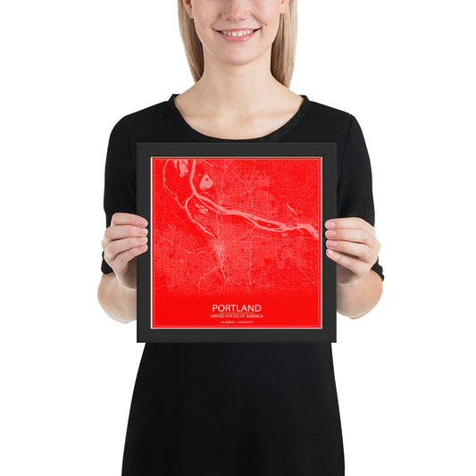 Portland Red and White Framed Map