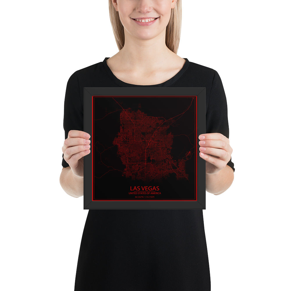 Las Vegas Black and Red Framed Map