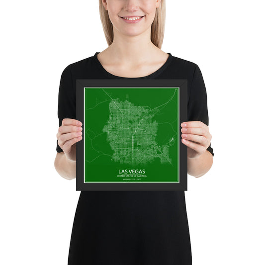 Las Vegas Green and White Framed Map