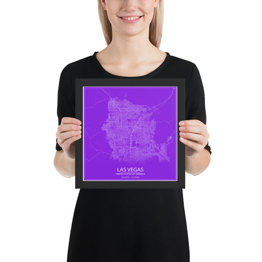 Las Vegas Purple and White Framed Map