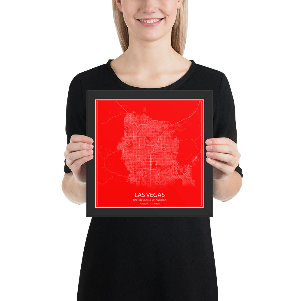 Las Vegas Red and White Framed Map