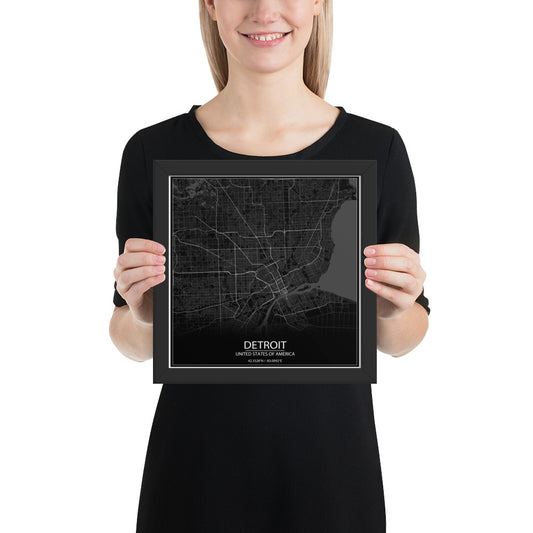 Detroit Black Framed Map