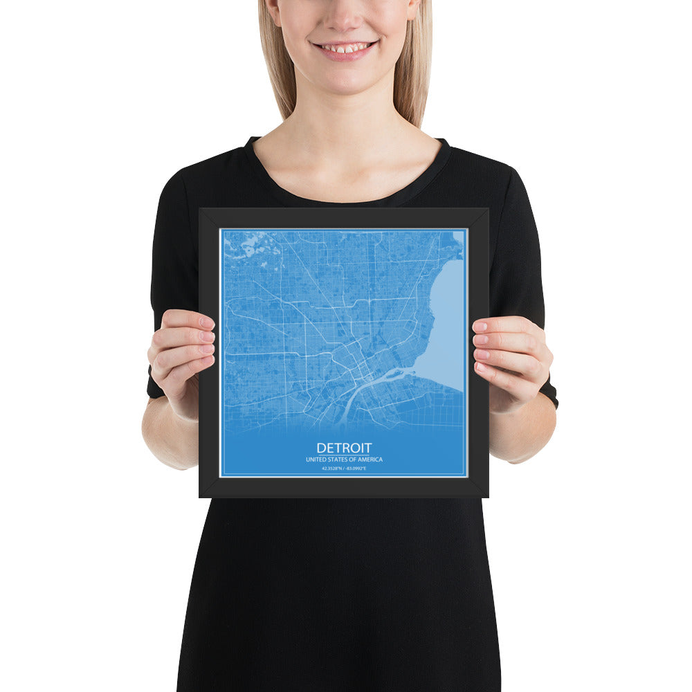 Detroit Blue and White Framed Map