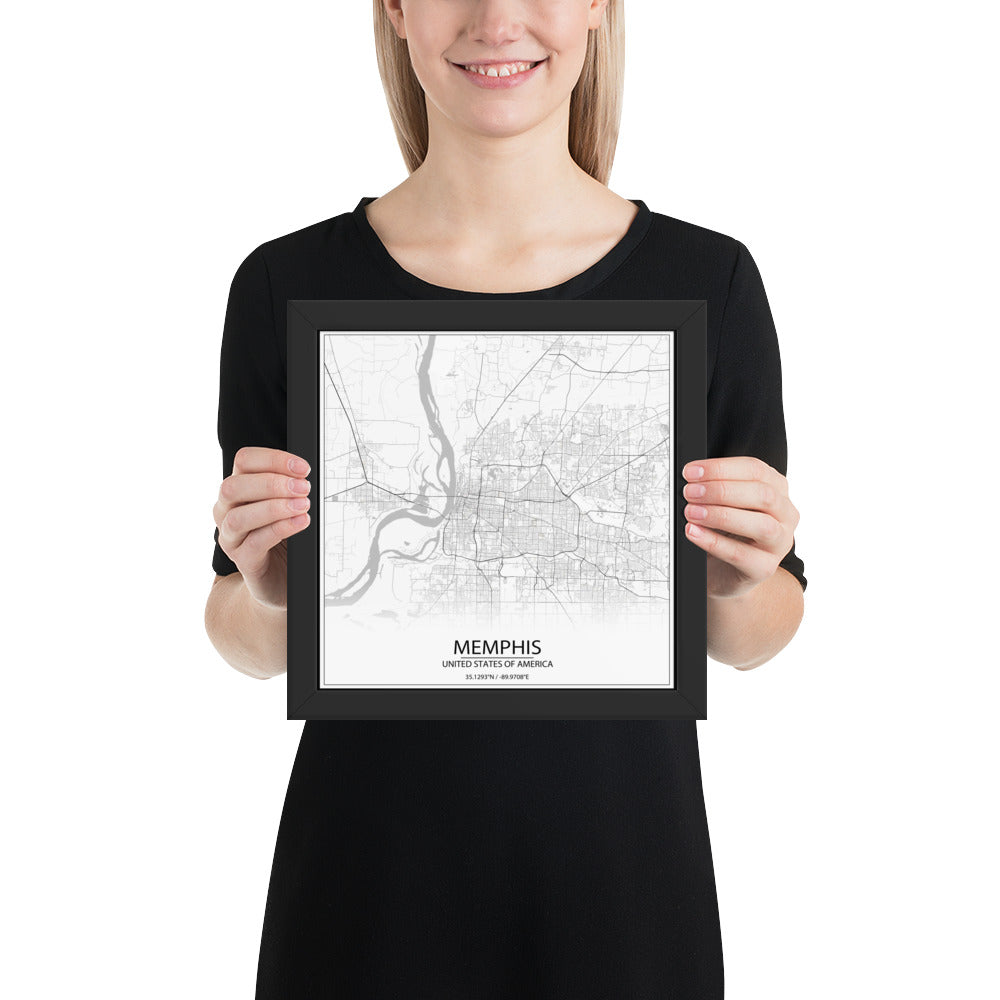 Memphis White Framed Map