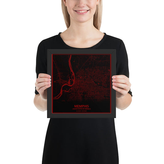 Memphis Black and Red Framed Map