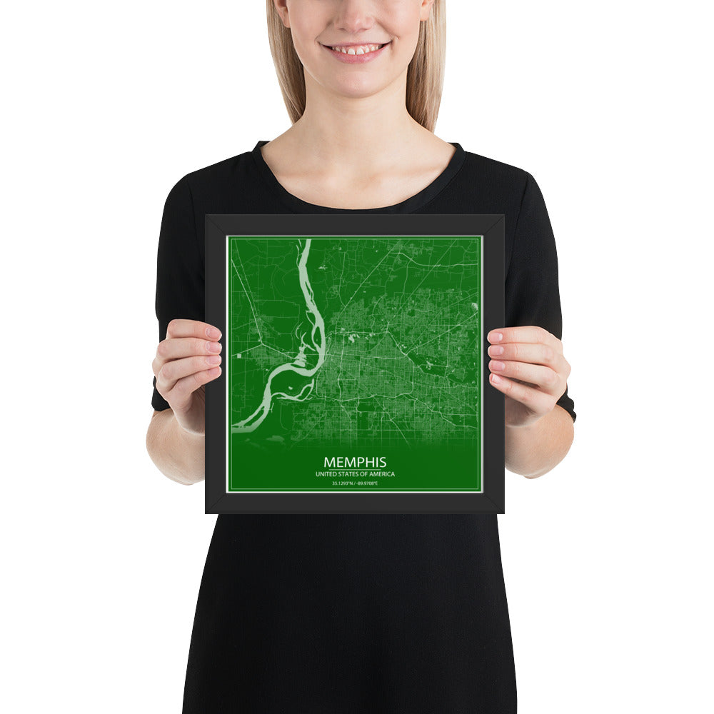 Memphis Green and White Framed Map