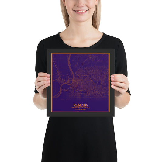 Memphis Purple and Orange Framed Map