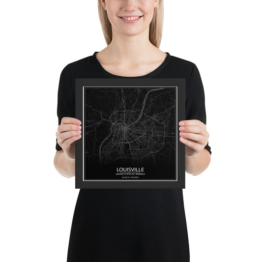 Louisville Black Framed Map