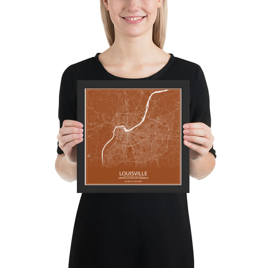 Louisville Brown and White Framed Map