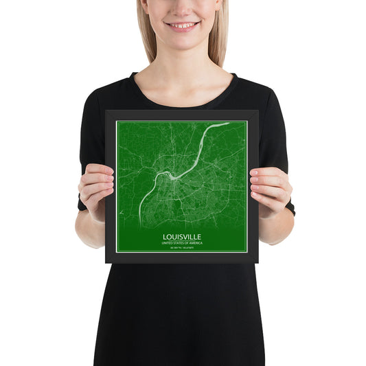 Louisville Green and White Framed Map