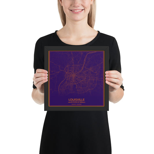 Louisville Purple and Orange Framed Map