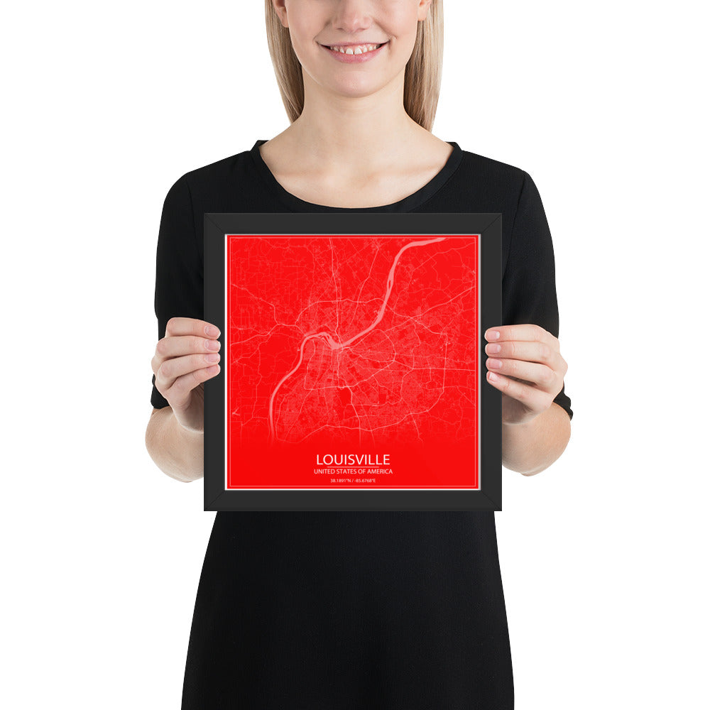 Louisville Red and White Framed Map