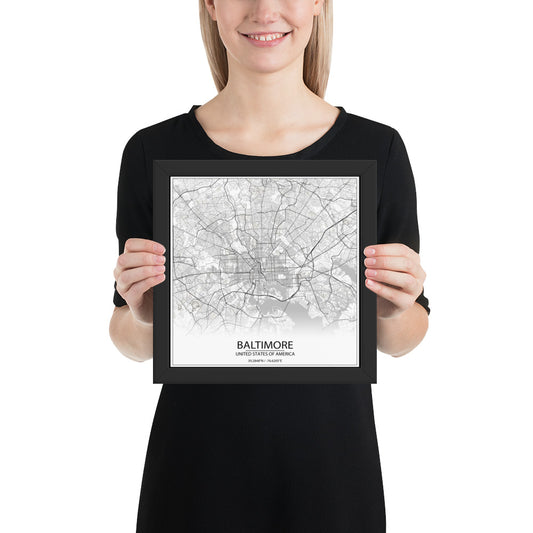 Baltimore White Framed Map