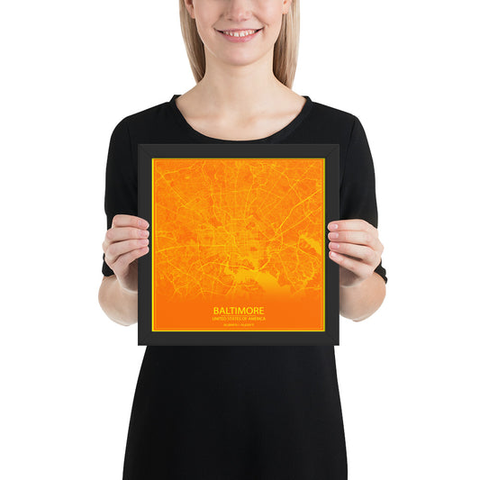 Baltimore Orange and Yellow Framed Map