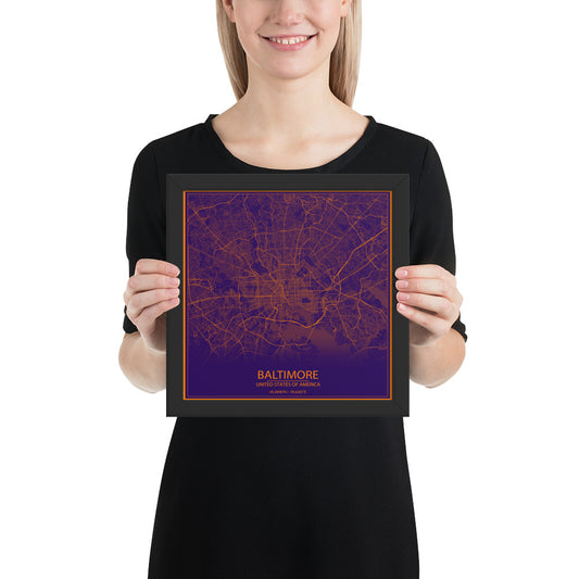 Baltimore Purple and Orange Framed Map