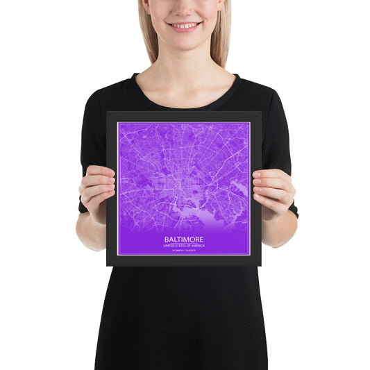 Baltimore Purple and White Framed Map