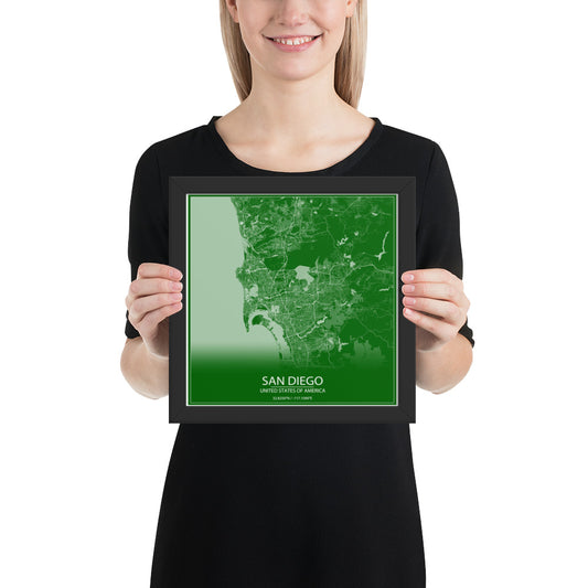 San Diego Green and White Framed Map