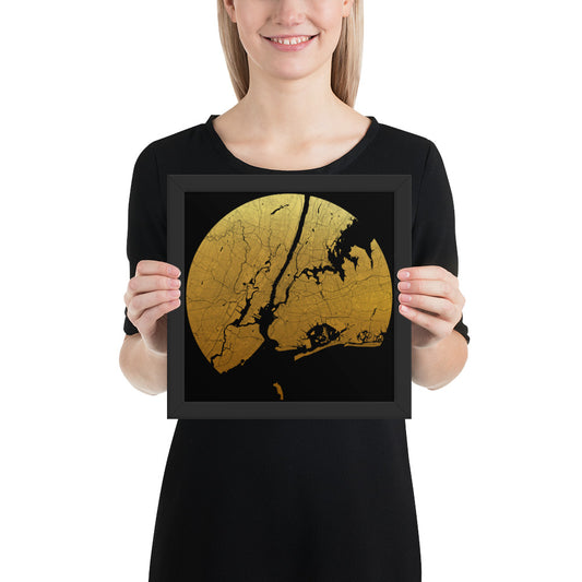 New York Gold on Black Framed Map