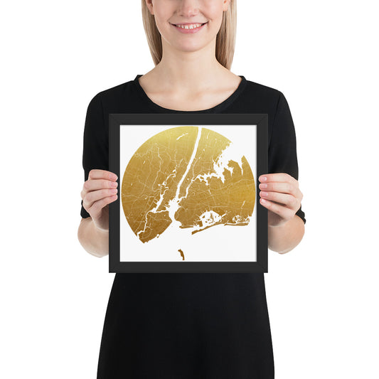 New York Gold on White Framed Map