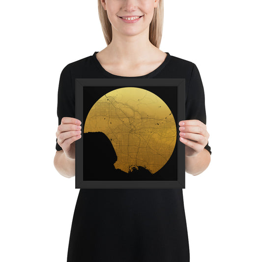 Los Angeles Gold on Black Framed Map