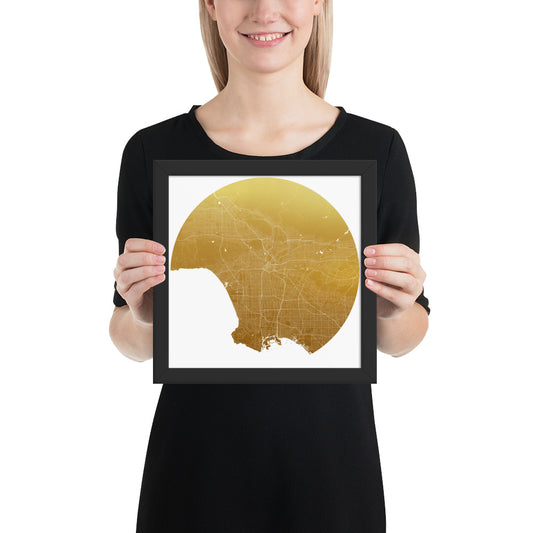 Los Angeles Gold on White Framed Map