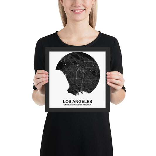 Los Angeles Circular Black Framed Map