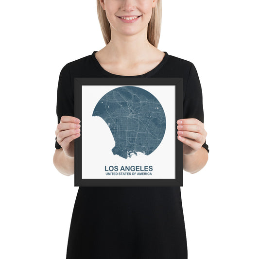 Los Angeles Circular Blue Framed Map