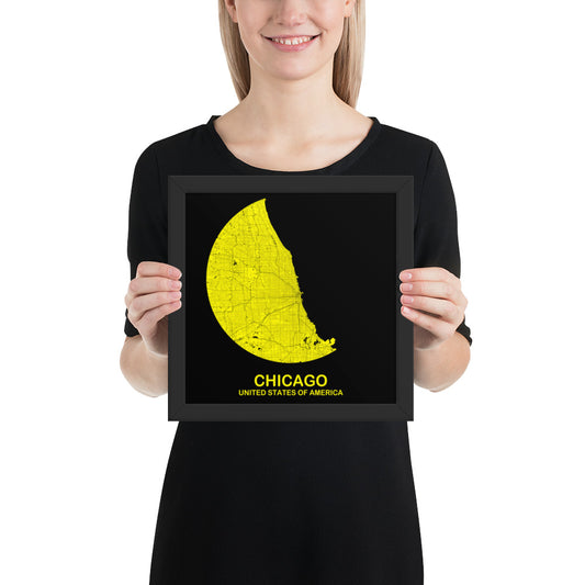 Chicago Circular Yellow Framed Map