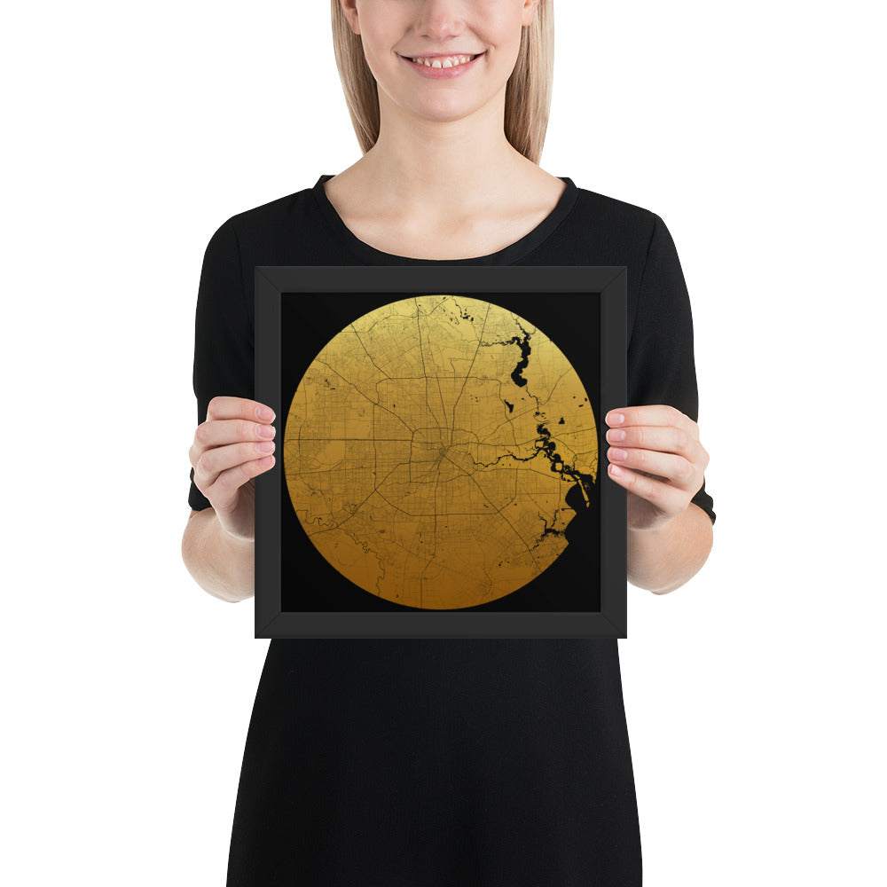 Houston Gold on Black Framed Map