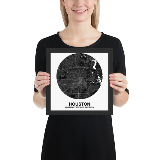 Houston Circular Black Framed Map